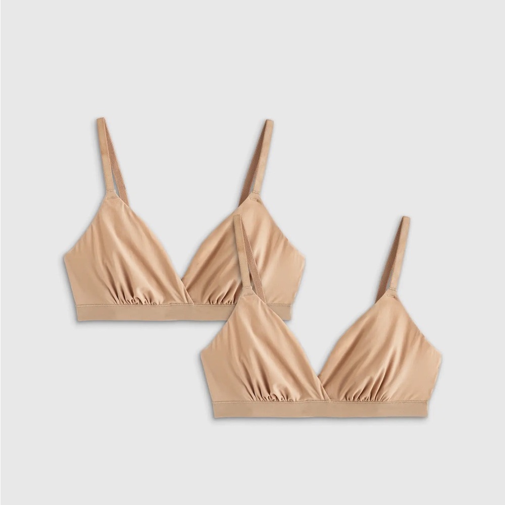 Set of 2 Quince Second Skin Crossover Bralette (2-pack) Size XS Color: Sand